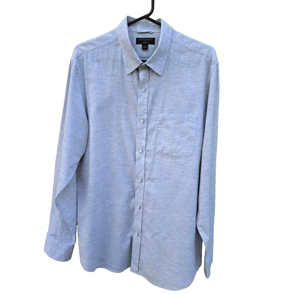 Banana Republic Men's Cotton Grey Button Up Long Sleeve Standart Fit Shirt L
